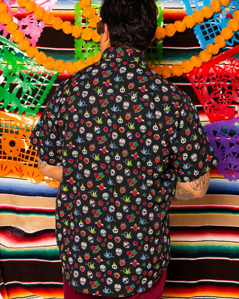 LOS MUERTOS PARTY SHIRT SHORT SLEEVE BUTTON UP  - MENS